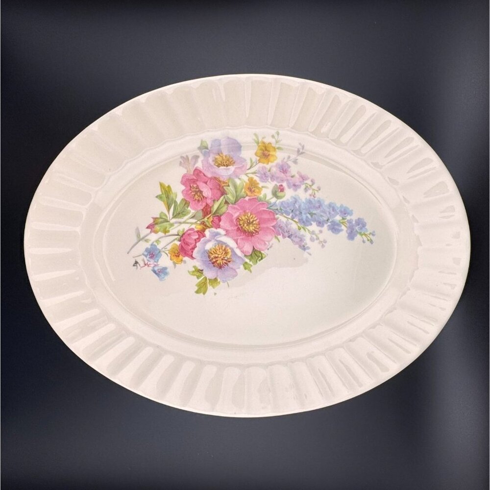 Spring Bouquet by Edwin M. Knowles 11 1/4" Oval Serving Platter Union Made USA
